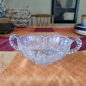 Vintage Cut Glass Bowl 6 1/2 inch with Two Sided Handle